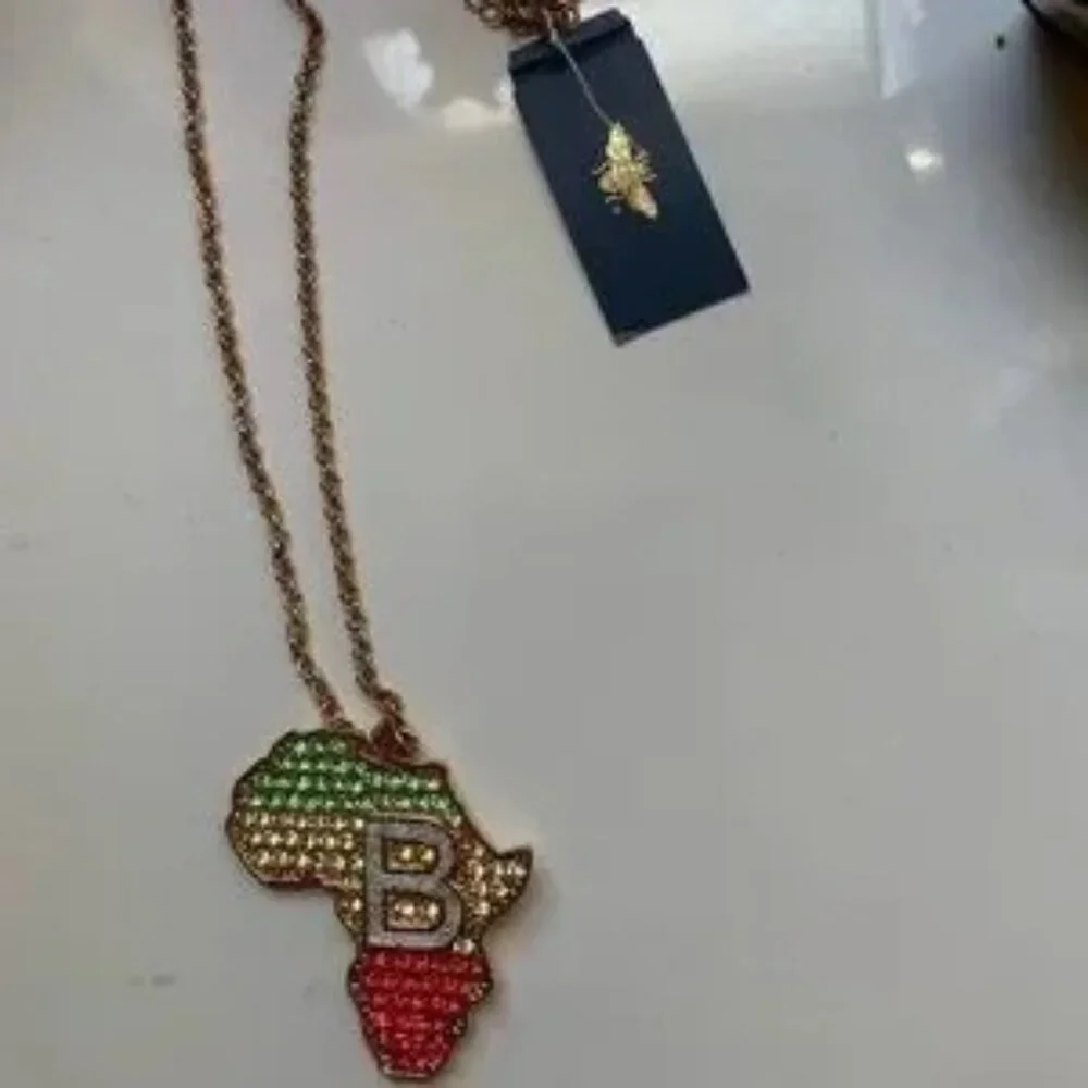Initial B- tri colored rhinestone Africa pendant (mens listing)